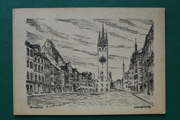 AK Straubing / 1948 / Ludwigsplatz / Künstlerkarte / Hausansichten